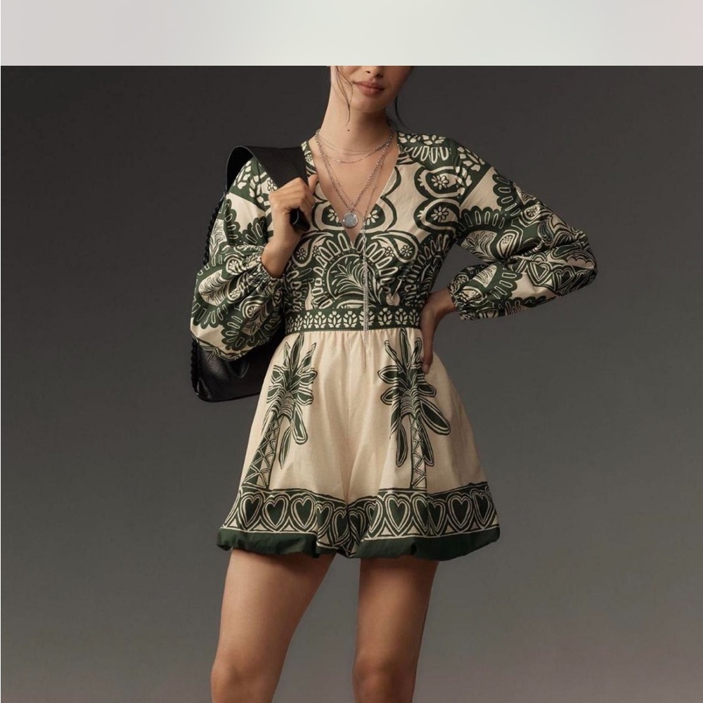 Farm Rio Cream Green Romper